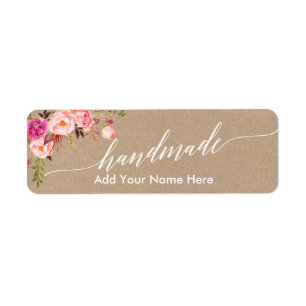 Handgemaakte kalligrafie Roze Floral Kraft Small Etiket