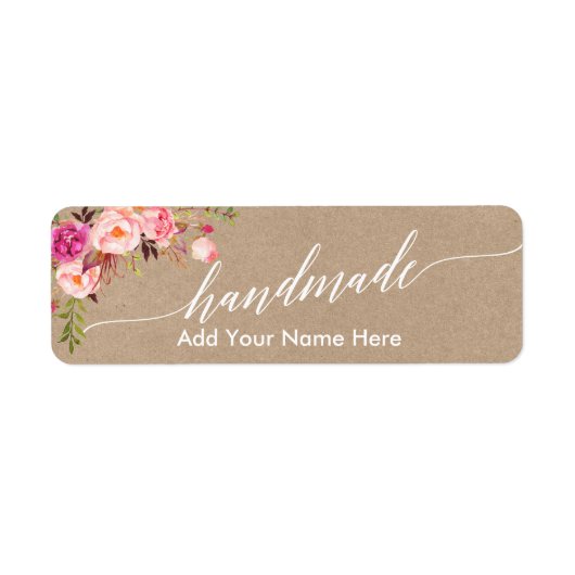 Handgemaakte kalligrafie Roze Floral Kraft Small Etiket (Voorkant)