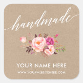 Handgemaakte kalligrafie Roze Floral Kraft Small Vierkante Sticker (Voorkant)