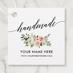 Handgemaakte kalligrafie Script roze wit bloemen Bedankjes Labels