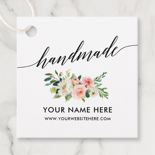 Handgemaakte kalligrafie Script roze wit bloemen Bedankjes Labels (Voorkant)