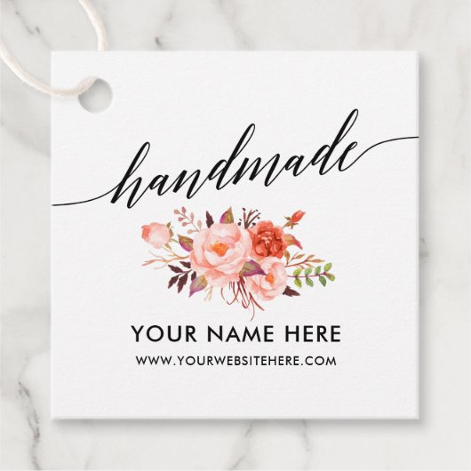 Handgemaakte kalligrafie Waterverf Koraal Bedankjes Labels (Voorkant)