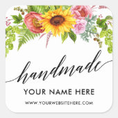 Handgemaakte kalligrafie Zonnebloemen Klein Vierkante Sticker (Voorkant)