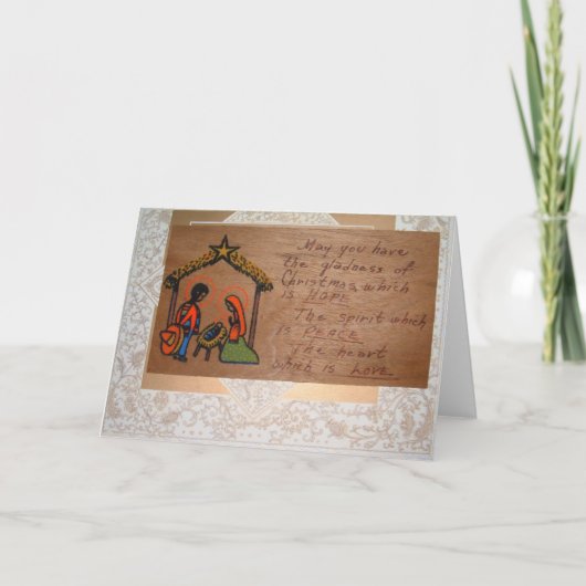 Handgemaakte kerst Kaart op hout en gemengde media (Voorkant)
