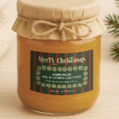 Handgemaakte kerstcadeau rood & groen geplakt stre voedselcontainer etiket