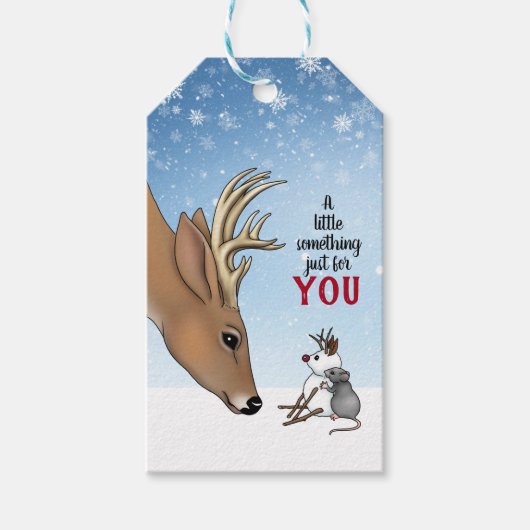 Handgemaakte Kerstmis herten & muis Cadeaulabel (Voorkant)