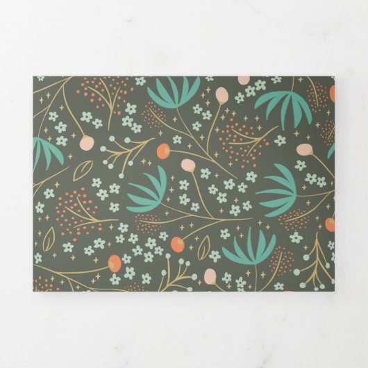 Handgemaakte kleurrijke kerstflora drieluik wenskaart (Cover)