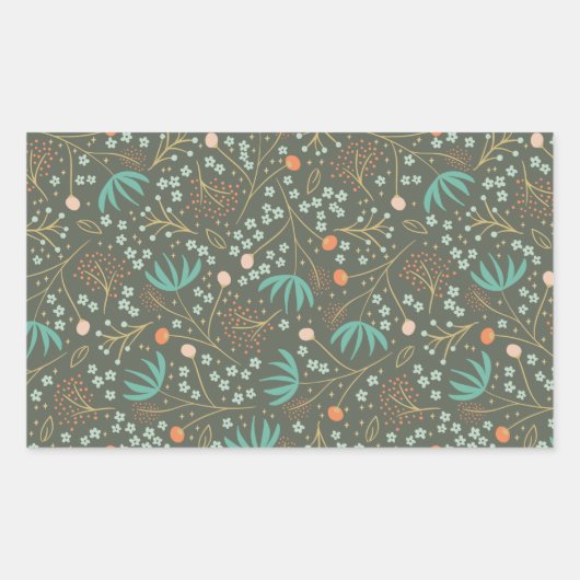 Handgemaakte kleurrijke kerstflora rechthoekige sticker (Voorkant)