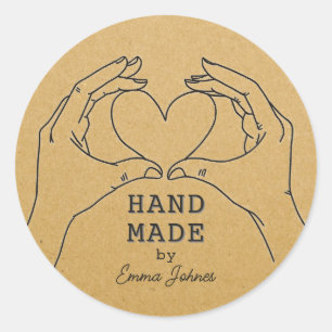 Handgemaakte Kraft Paper Heart Hands Custom Artisa Ronde Sticker