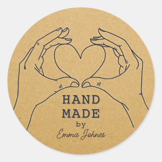 Handgemaakte Kraft Paper Heart Hands Custom Artisa Ronde Sticker (Voorkant)