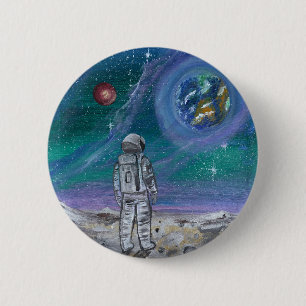 Handgemaakte kunst - Aanzicht op aarde Ronde Button 5,7 Cm