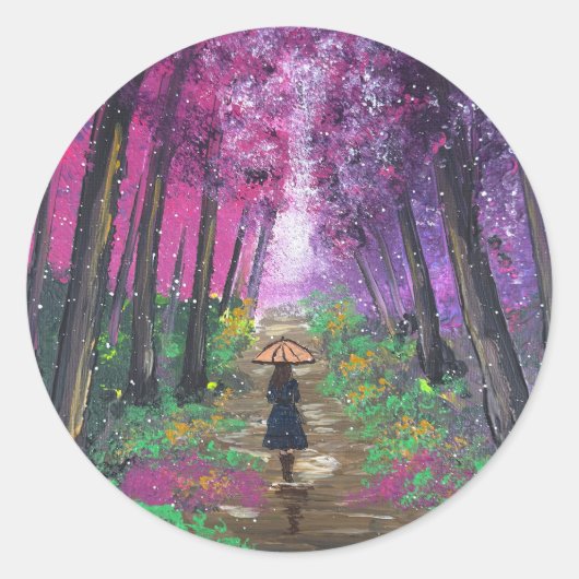 Handgemaakte kunst - Alleen lopend Ronde Sticker (Voorkant)