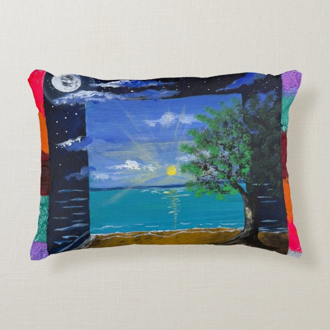 Handgemaakte kunst - Dag en Nacht  Accent Kussen (Voorkant)