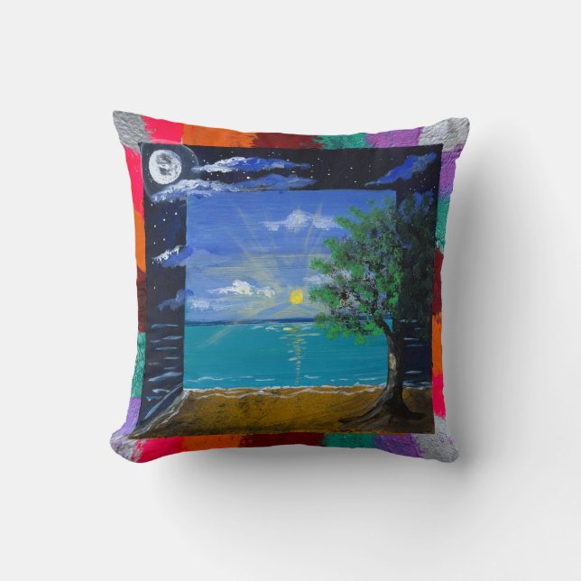 Handgemaakte kunst - Dag en Nacht  Kussen (Voorkant)
