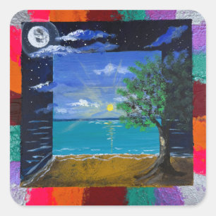 Handgemaakte kunst - Dag en Nacht Vierkante Sticker