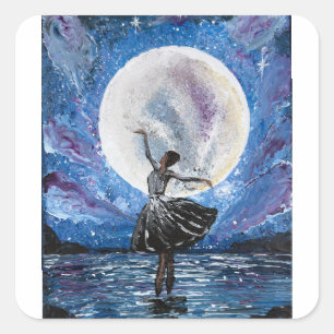 Handgemaakte kunst - dansen met de maan vierkante sticker