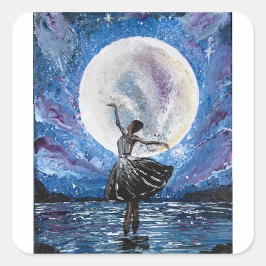 Handgemaakte kunst - dansen met de maan vierkante sticker (Voorkant)