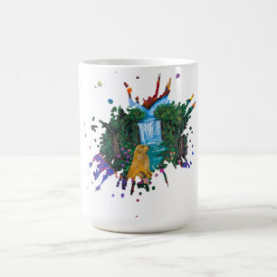 Handgemaakte Kunst – Hond bij de Waterval Koffiemok