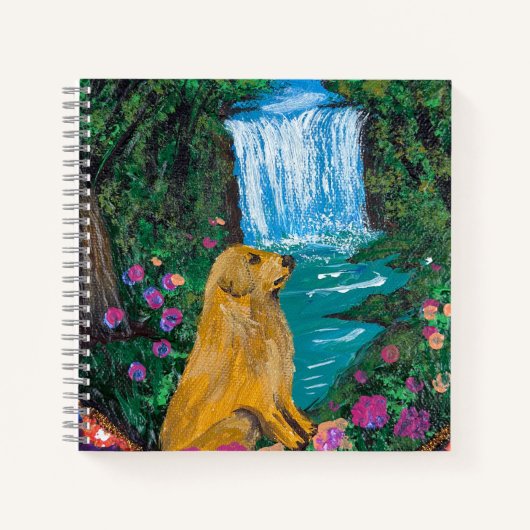 Handgemaakte Kunst – Hond bij de Waterval Notitieboek (Voorkant)