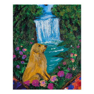 Handgemaakte Kunst – Hond bij de Waterval Perfect Poster