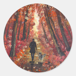 Handgemaakte kunst - Oranje bos Ronde Sticker