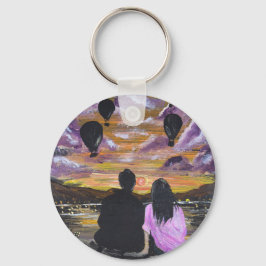 Handgemaakte Kunst – Samen bij zonsondergang Sleutelhanger