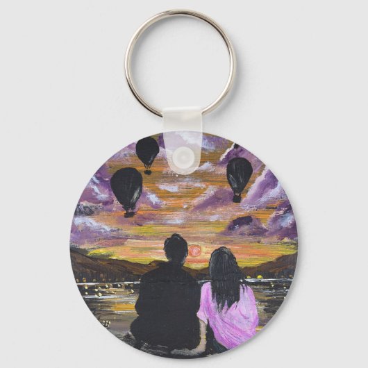 Handgemaakte Kunst – Samen bij zonsondergang Sleutelhanger (Voorkant)