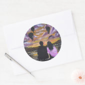 Handgemaakte Kunst – Samen Zonsondergang Ronde Sticker (Envelop)