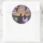 Handgemaakte Kunst – Samen Zonsondergang Ronde Sticker (Tas)