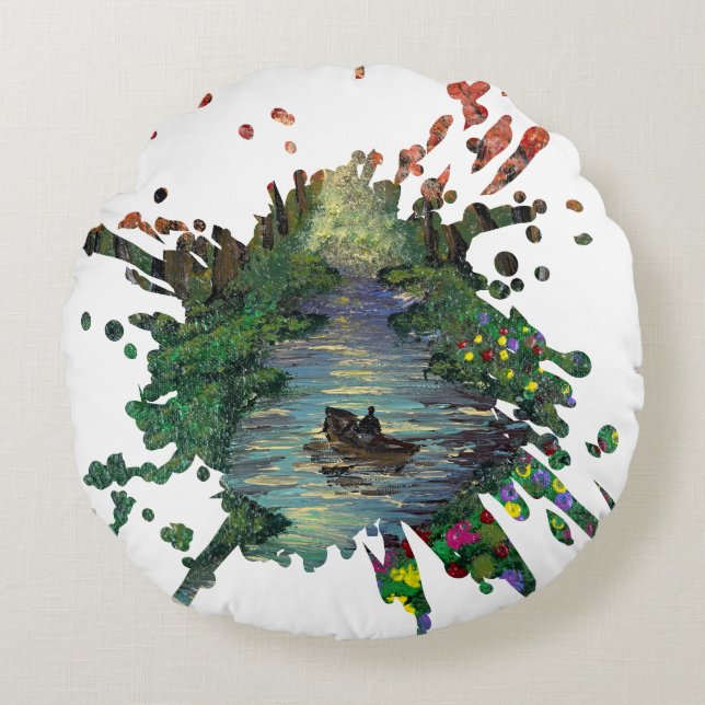 Handgemaakte kunst - Sinaasappelbomen  Rond Kussen (Voorkant)