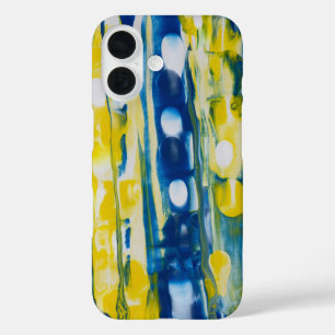 handgemaakte kunstwerk/Blauw en geel iPhone 16 Hoesje