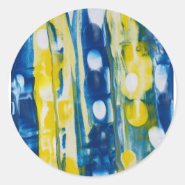 handgemaakte kunstwerk/Blauw en geel  Ronde Sticker