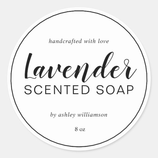 Handgemaakte lavender Soap Chic Calligraphy White Ronde Sticker (Voorkant)