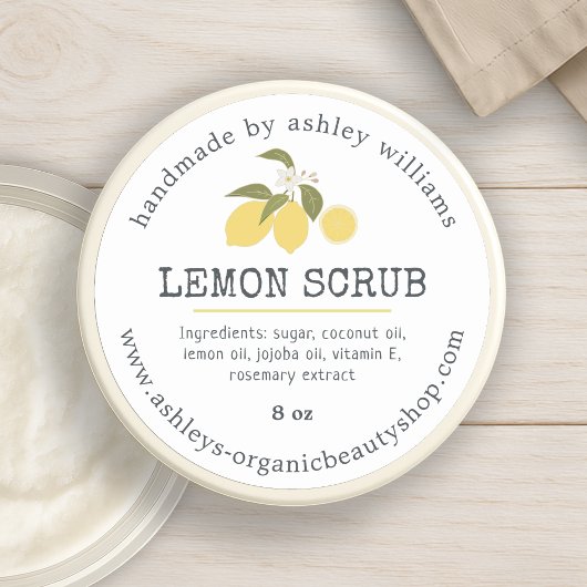 Handgemaakte Lemon Scrub Organic Skincare Jar Ronde Sticker