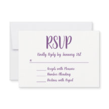 Handgemaakte lettertype script paars en wit RSVP