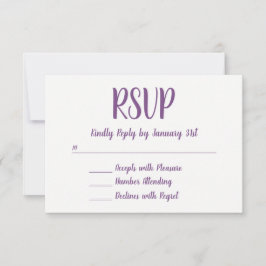 Handgemaakte lettertype script paars en wit RSVP Kaartje