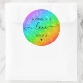 Handgemaakte liefde Neon regenboog glitter Ronde Sticker (Tas)
