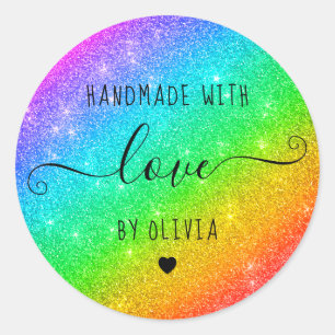 Handgemaakte liefde Neon regenboog glitter Ronde Sticker