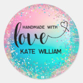 Handgemaakte liefde pastel holografische glitter c ronde sticker (Voorkant)
