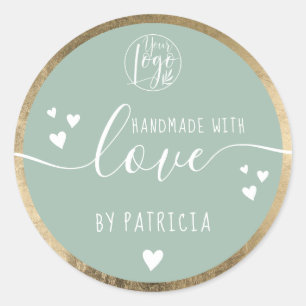 Handgemaakte liefde typografie logo harten goud gr ronde sticker
