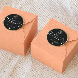 Handgemaakte liefde typografie logo harten goud zw ronde sticker