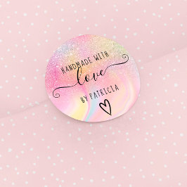 Handgemaakte liefdespastelregenboogjongen ronde sticker