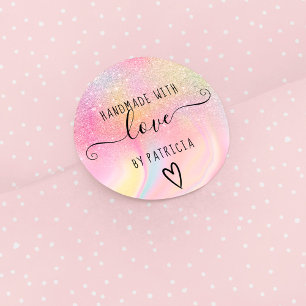 Handgemaakte liefdespastelregenboogjongen ronde sticker
