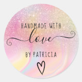 Handgemaakte liefdespastelregenboogjongen ronde sticker (Voorkant)