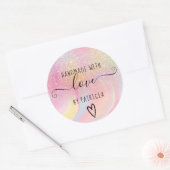 Handgemaakte liefdespastelregenboogjongen ronde sticker (Envelop)