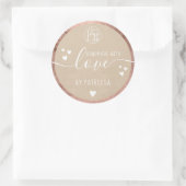 Handgemaakte liefdesscript logo harten roosgoud kr ronde sticker (Tas)