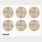 Handgemaakte liefdesscript zwart logo harten goud  ronde sticker (Vel)