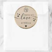 Handgemaakte liefdesscript zwart logo harten goud  ronde sticker (Tas)