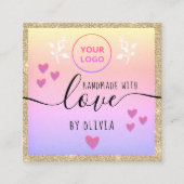 Handgemaakte liefdestypografie goud glitter roze l vierkante visitekaartje (Voorkant)