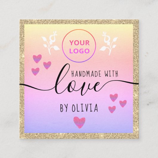 Handgemaakte liefdestypografie goud glitter roze l vierkante visitekaartje (Voorkant)